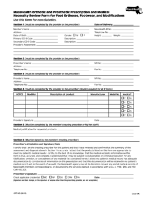 MassHealth Orthotic and Prosthetic Prescription Form