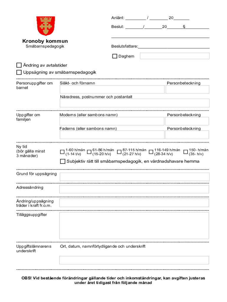 FI Andring av Avtalstider Uppsagning av Smabarnspedagogik Preview on Page 1