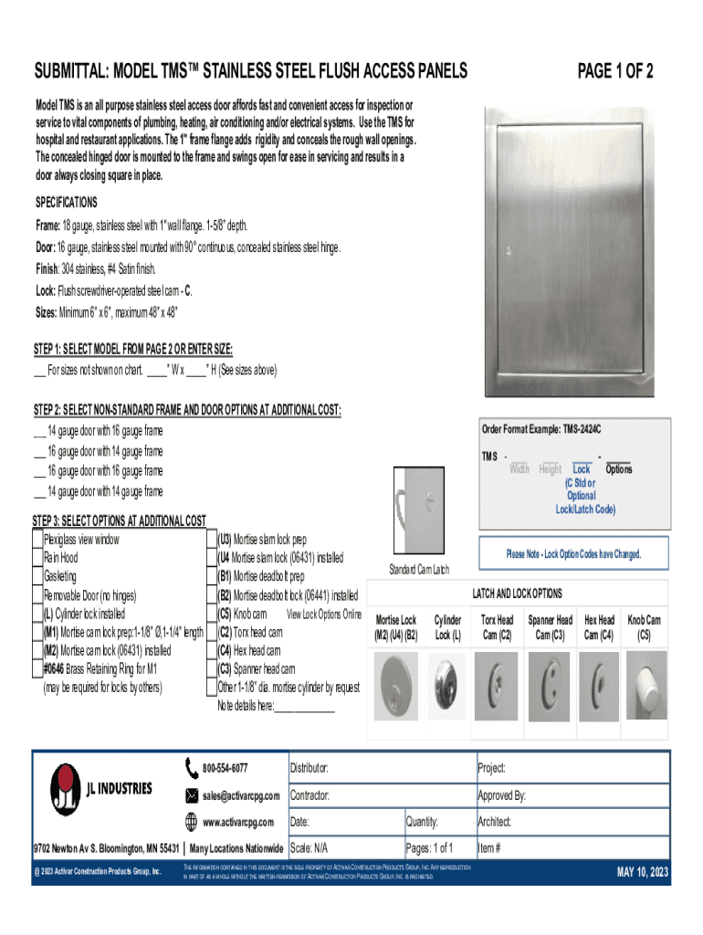 Fillable Online TMS Stainless Steel Access Panels Submittal by JL