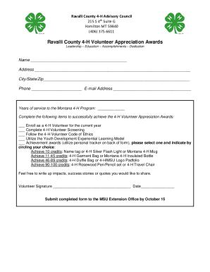 Fillable Online 4-H Meritorious Service Award - Ravalli County Extension Fax Email Print - pdfFiller