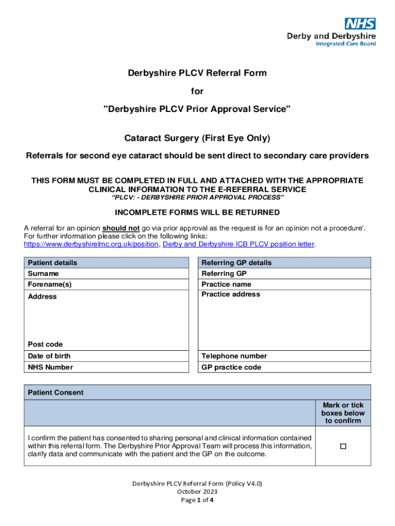 Fillable Online Derbyshire PLCV Referral Form for " Fax Email Print