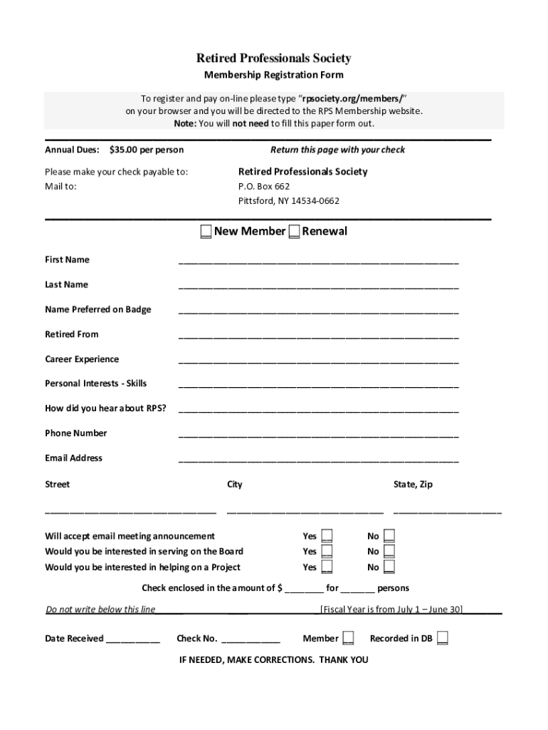 Fillable Online Renew your RPS membership today Fax Email Print - pdfFiller