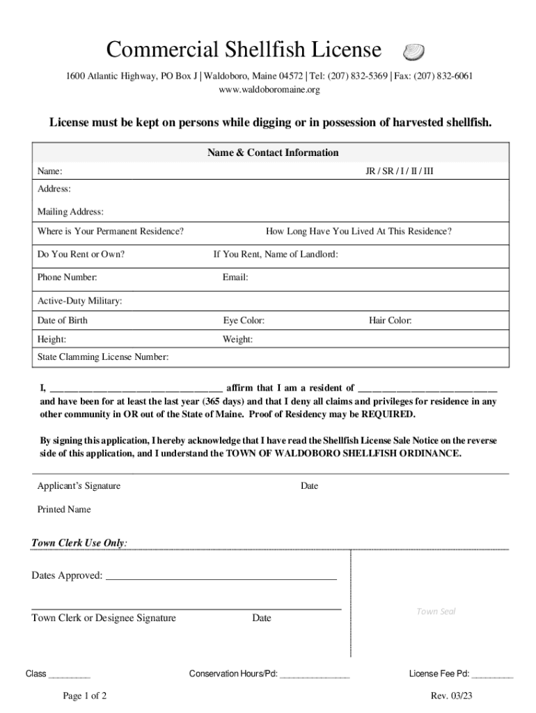 Fillable Online Town of Waldoboro, Maine Shellfish Conservation