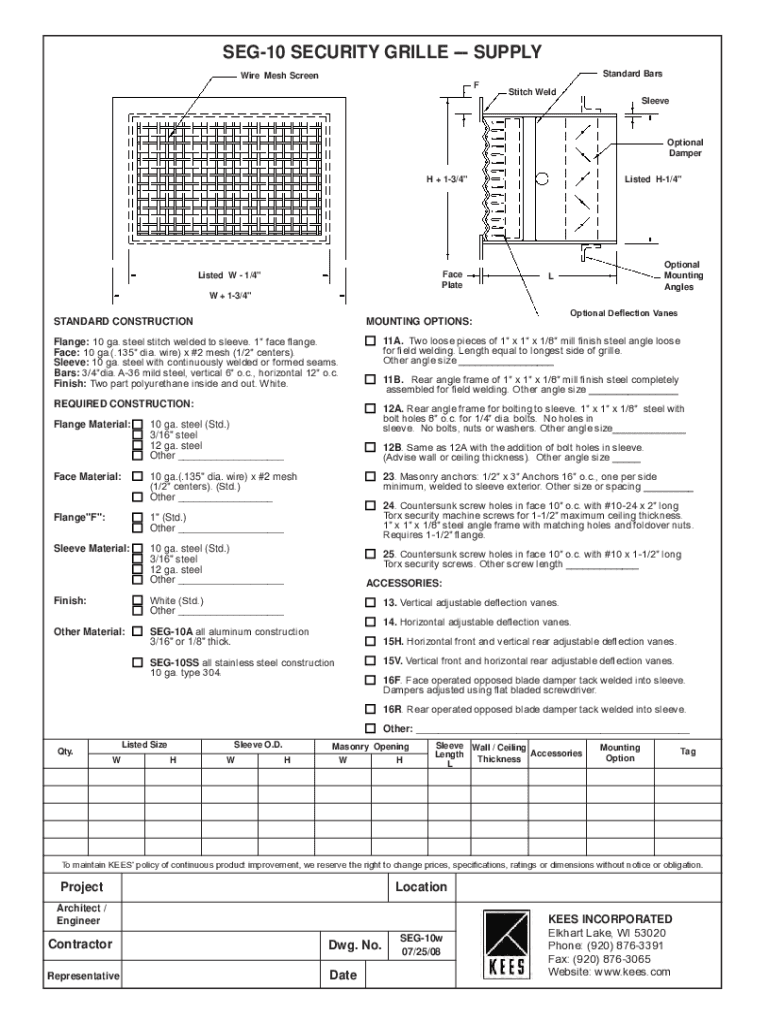 Fillable Online Security Grille SEG10. SEG10 security grille supply