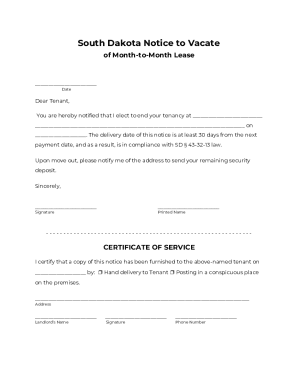 SOUTH DAKOTA LEASE TERMINATION LETTER - eForms