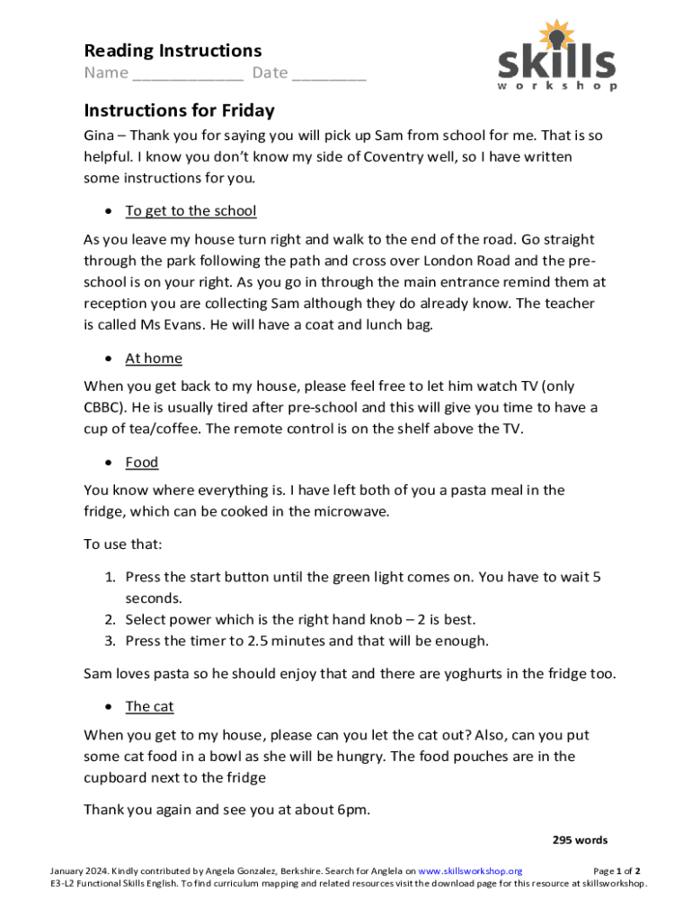 Fillable Online Read and write instructions. E3-L2 Functional Skills ...