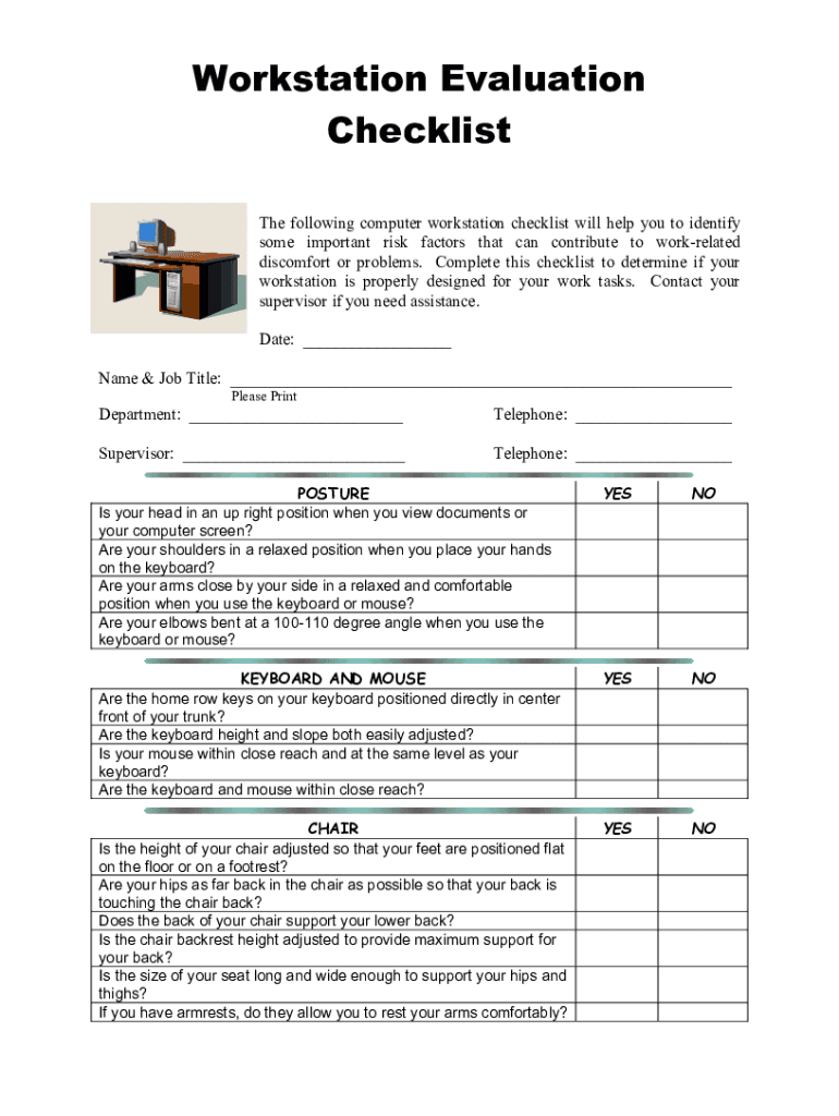 Fillable Online PERSONAL COMPUTER WORKSTATION CHECKLIST Fax Email Print pdfFiller