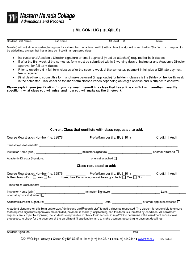 Fillable Online Override a Time Conflict in Enrollment Request Fax ...