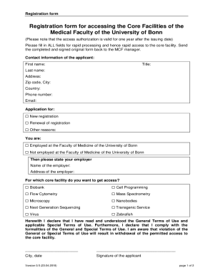 Fillable Online Registration form for accessing the Core Facilities of ...