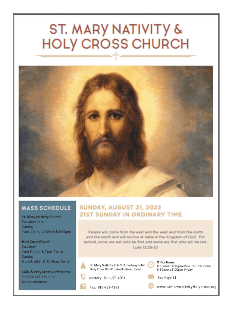Fillable Online St. Mary Nativity Church Saturday 4pm Sunday 7am, 11am