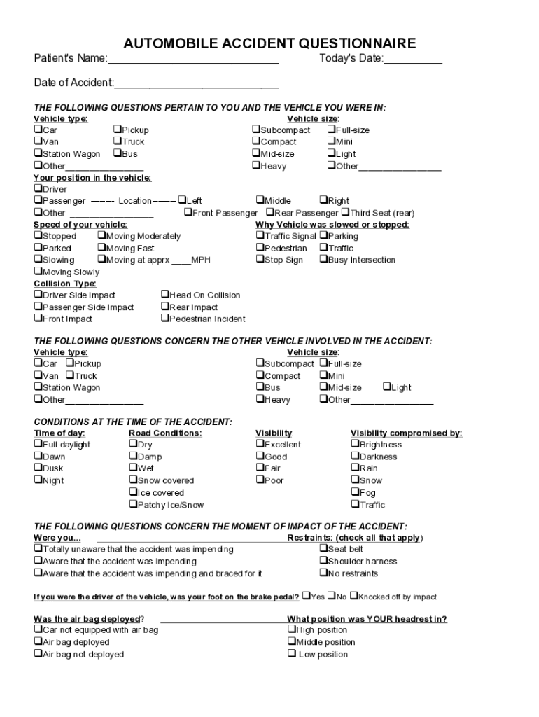 Fillable Online Vehicle Accident Questionnaire Fax Email Print pdfFiller