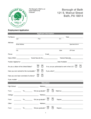 Fillable Online bath township - application for employment Fax Email ...