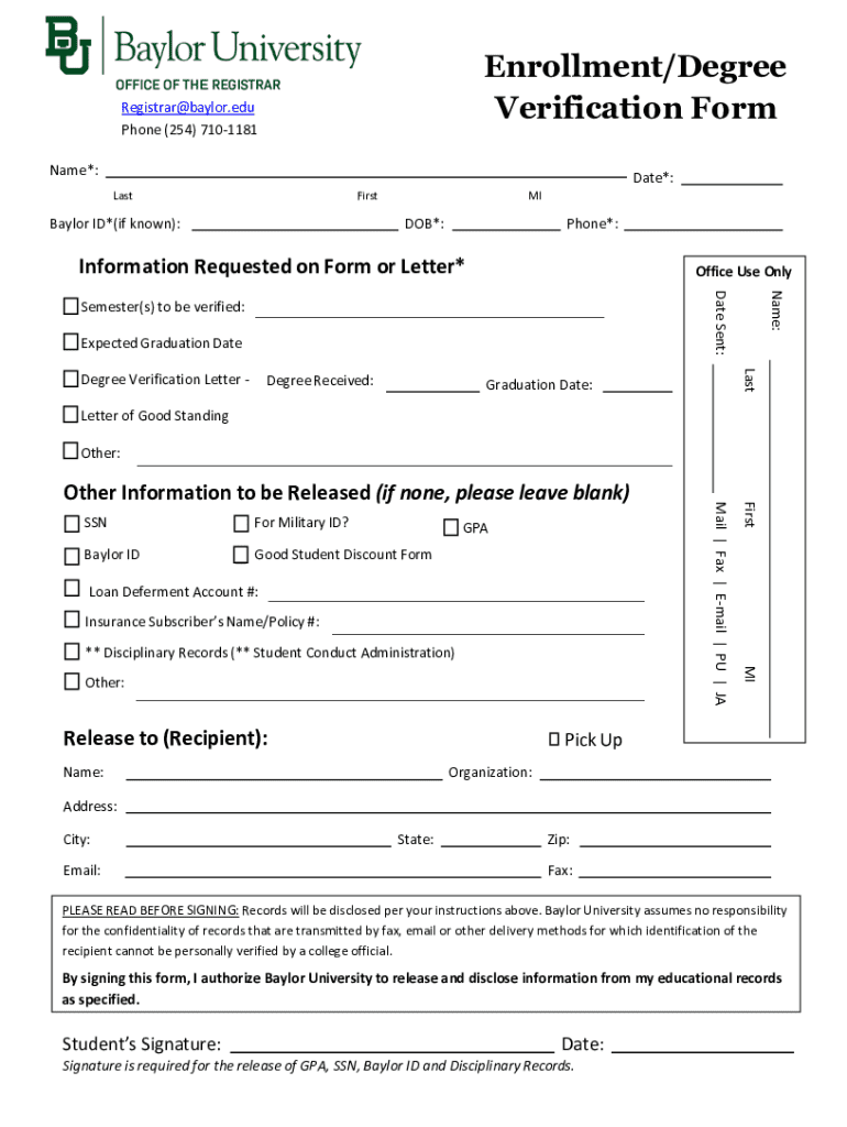 Office of the RegistrarBaylor University Preview on Page 1