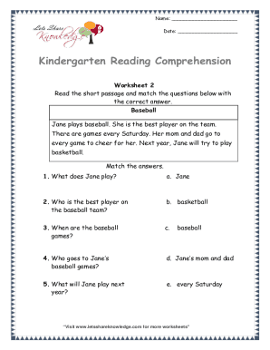 Kindergarten Reading Comprehension Worksheet