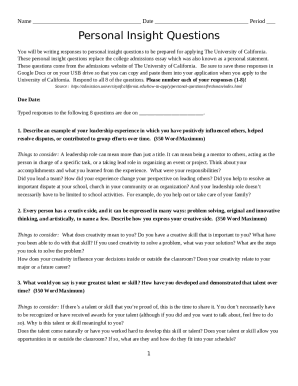 University of California Personal Insight Questions