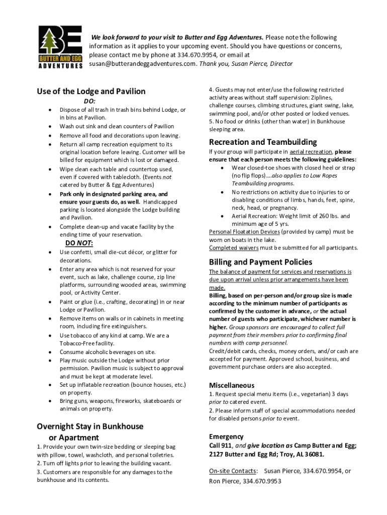 Fillable Online Butter and Egg Adventures All You Need to Know