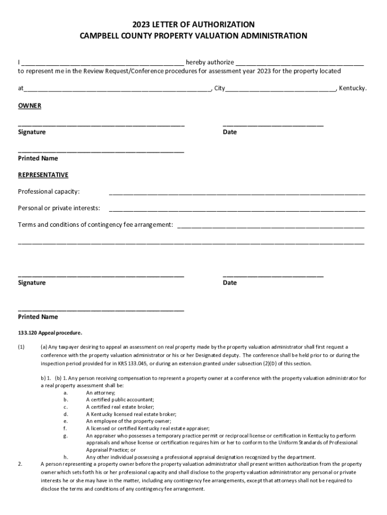 Fillable Online 2023 Letter of Authorization Campbell County PVA Fax