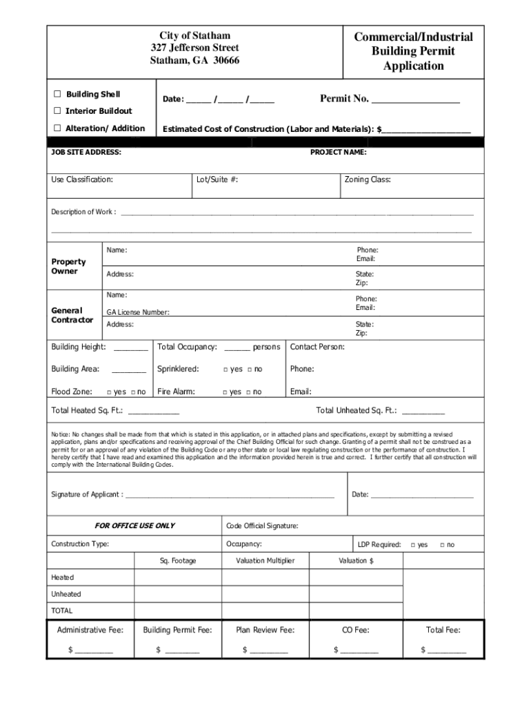 Fillable Online Statham, GA Building Permits Fax Email Print pdfFiller