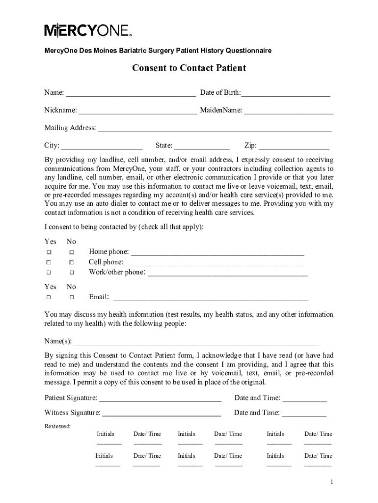 BARIATRIC SURGERY PATIENT MEDICAL HISTORY Preview on Page 1