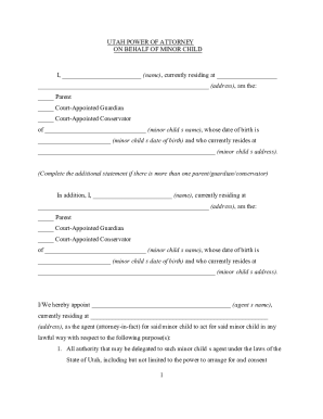 Utah Guardian of Minor Power of Attorney Form - eForms