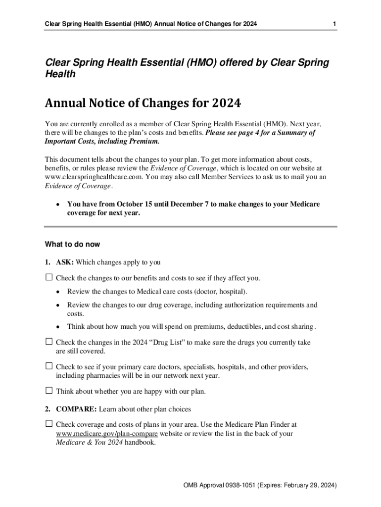 Fillable Online 2024 Clear Spring Health Essential (HMO CSNP) in IL