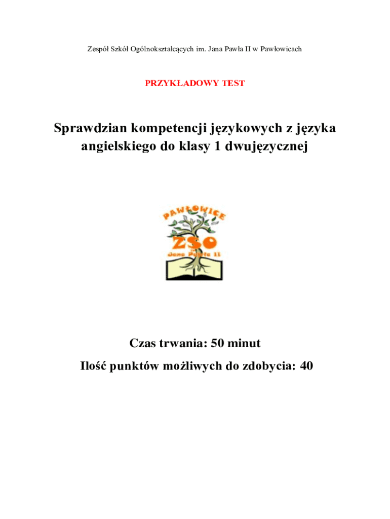 Fillable Online Sprawdzian kompetencji jzykowych z jzyka angielskiego