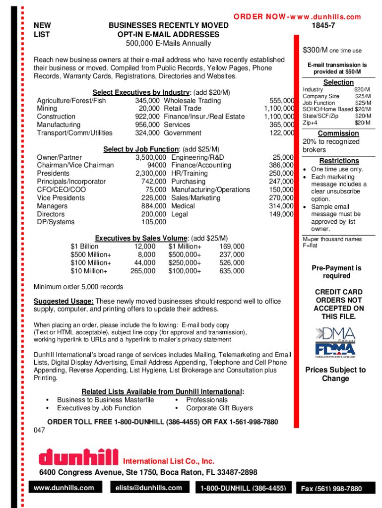 Fillable Online Dunhill International List Co., Inc. Fax Email Print