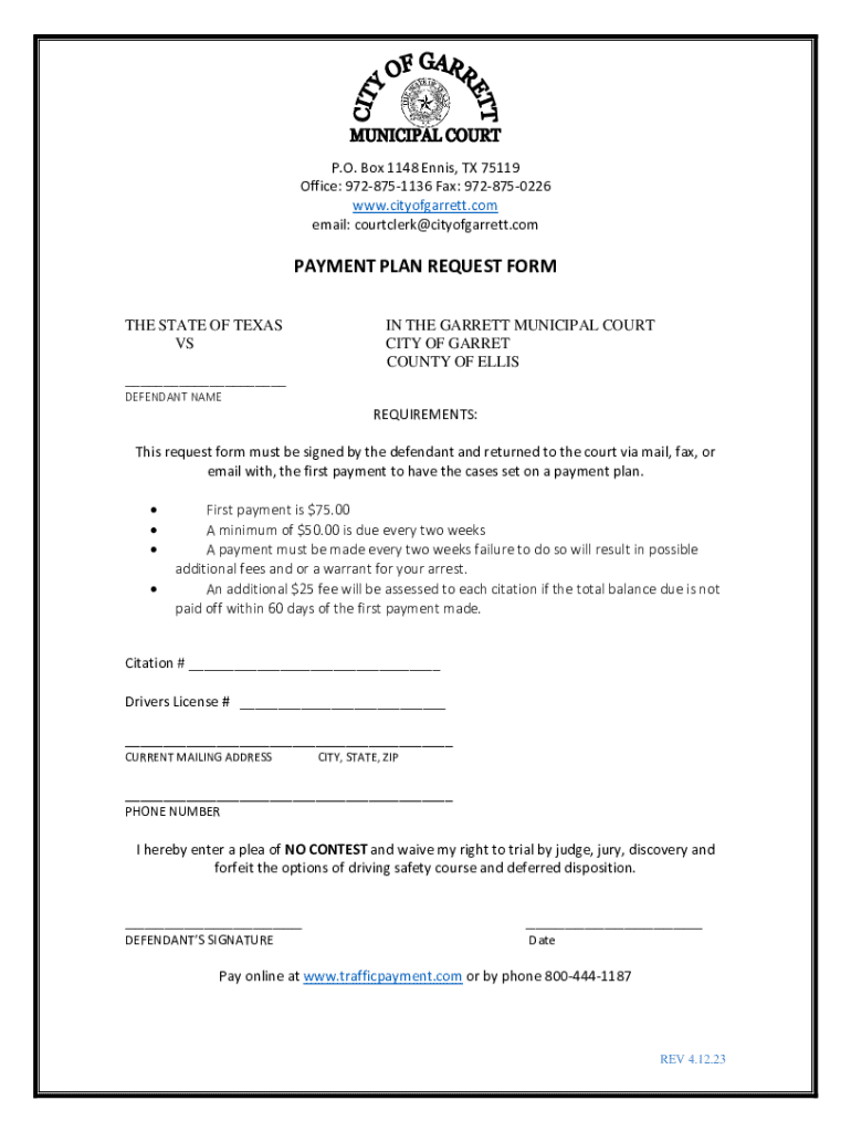 texas payment plan request Preview on Page 1