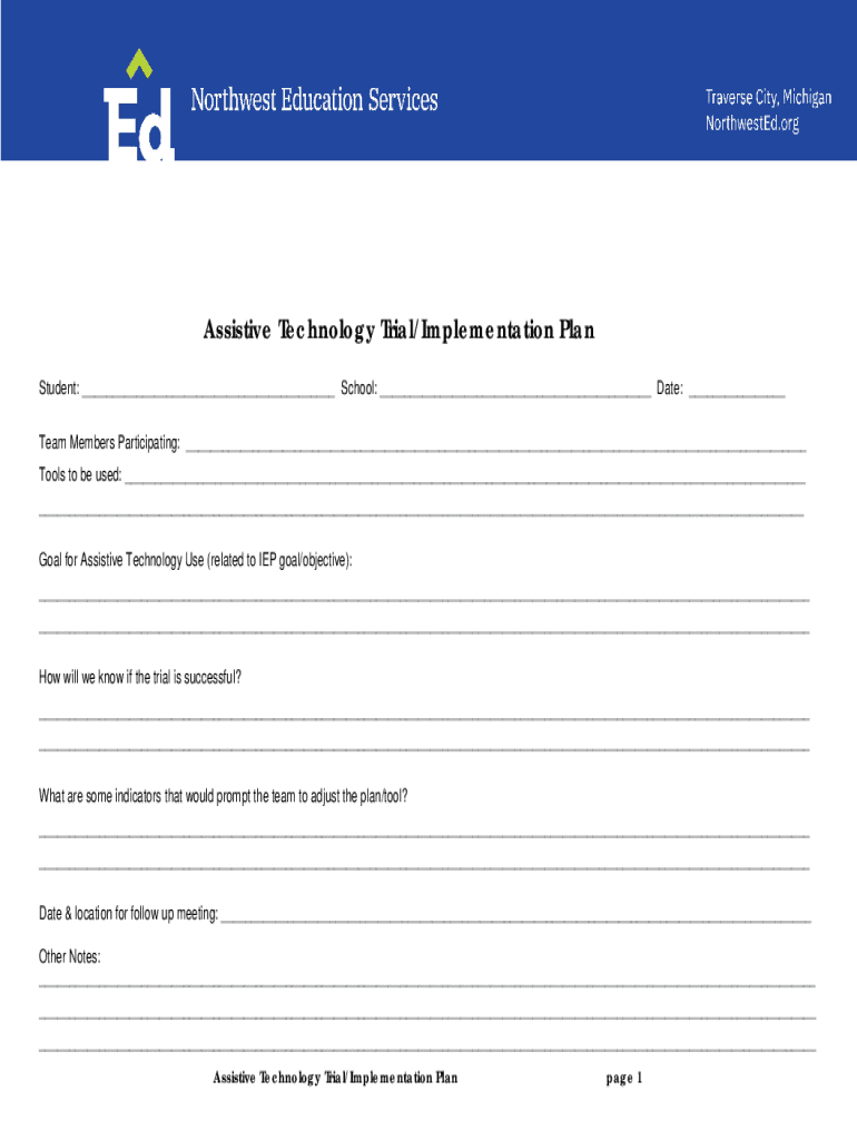 Fillable Online Assistive Technology Trial/Implementation Plan Fax
