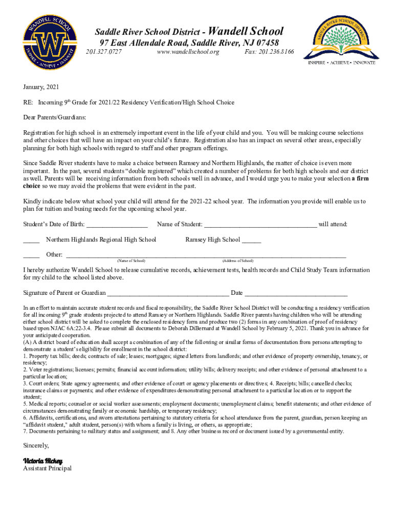 Fillable Online Wandell School 97 East Allendale Road, Saddle River, NJ