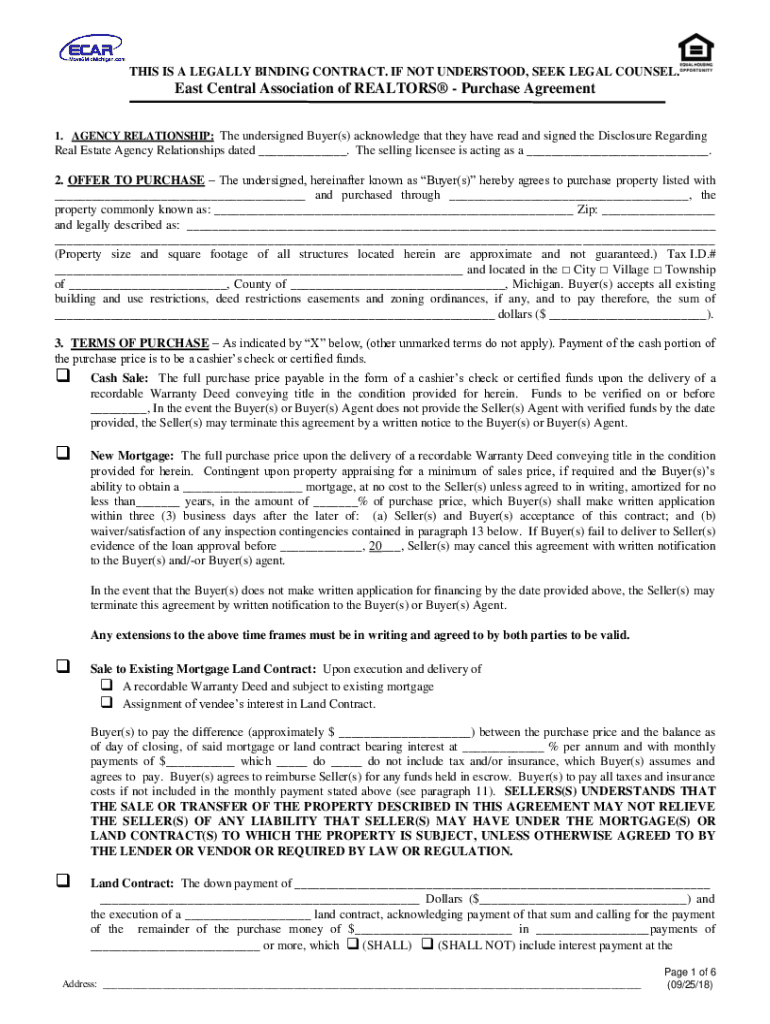 michigan purchase agreement contract Preview on Page 1
