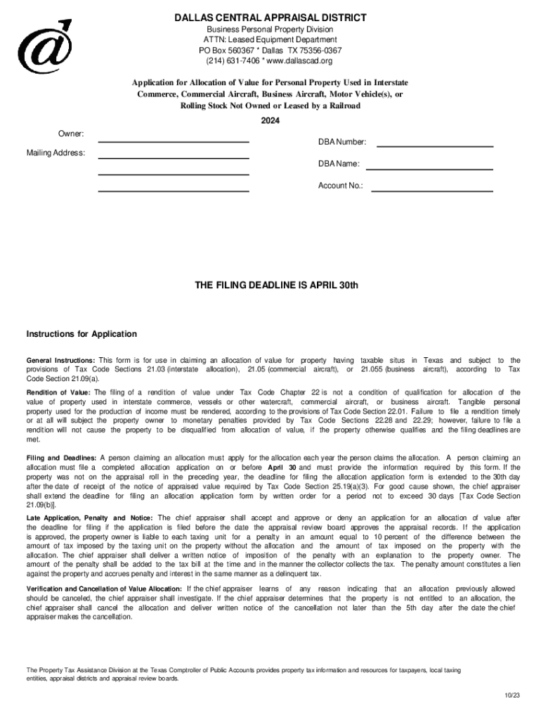 Fillable Online Freeport exemption dcadPDF Fax Email Print pdfFiller