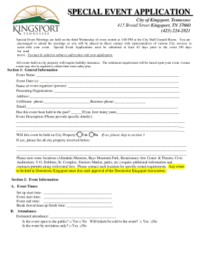 SPECIAL EVENT APPLICATION Kingsport, TN