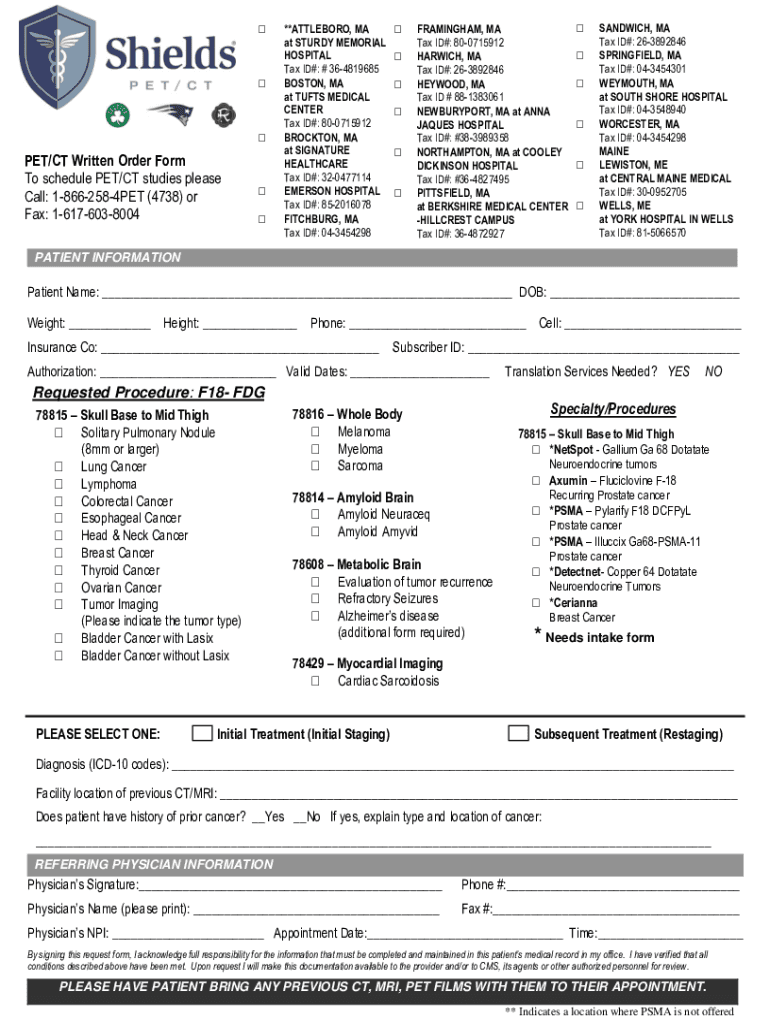 Fillable Online PET CT Imaging Order Form Fax Email Print - pdfFiller