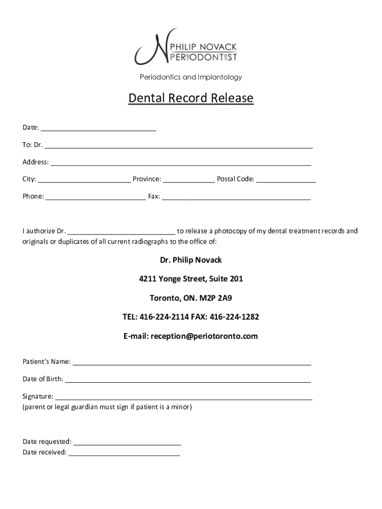 Fillable Online Dental Record Release - Philip Novack Periodontist Fax ...