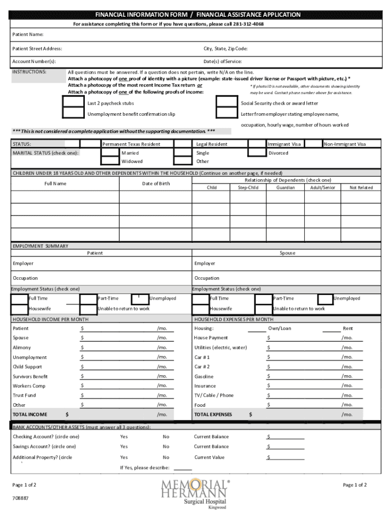 Fillable Online FINANCIAL INFORMATION FORM / FINANCIAL ASSISTANCE ...