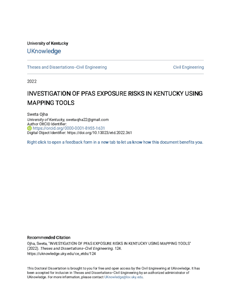 Fillable Online INVESTIGATION OF PFAS EXPOSURE RISKS IN KENTUCKY USING