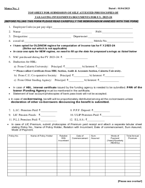 TOP SHEET FOR SUBMISSION OF PHOTOCPIES OF TAX SAVING ...