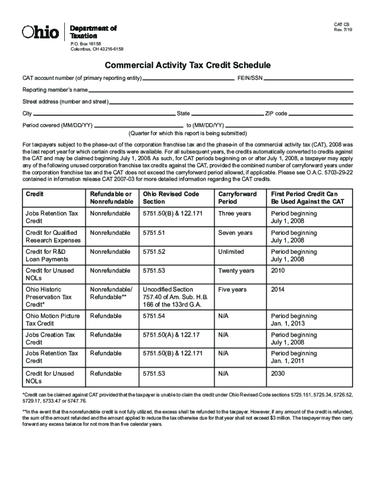 Changes to the Ohio Commercial Activity Tax (CAT) Preview on Page 1