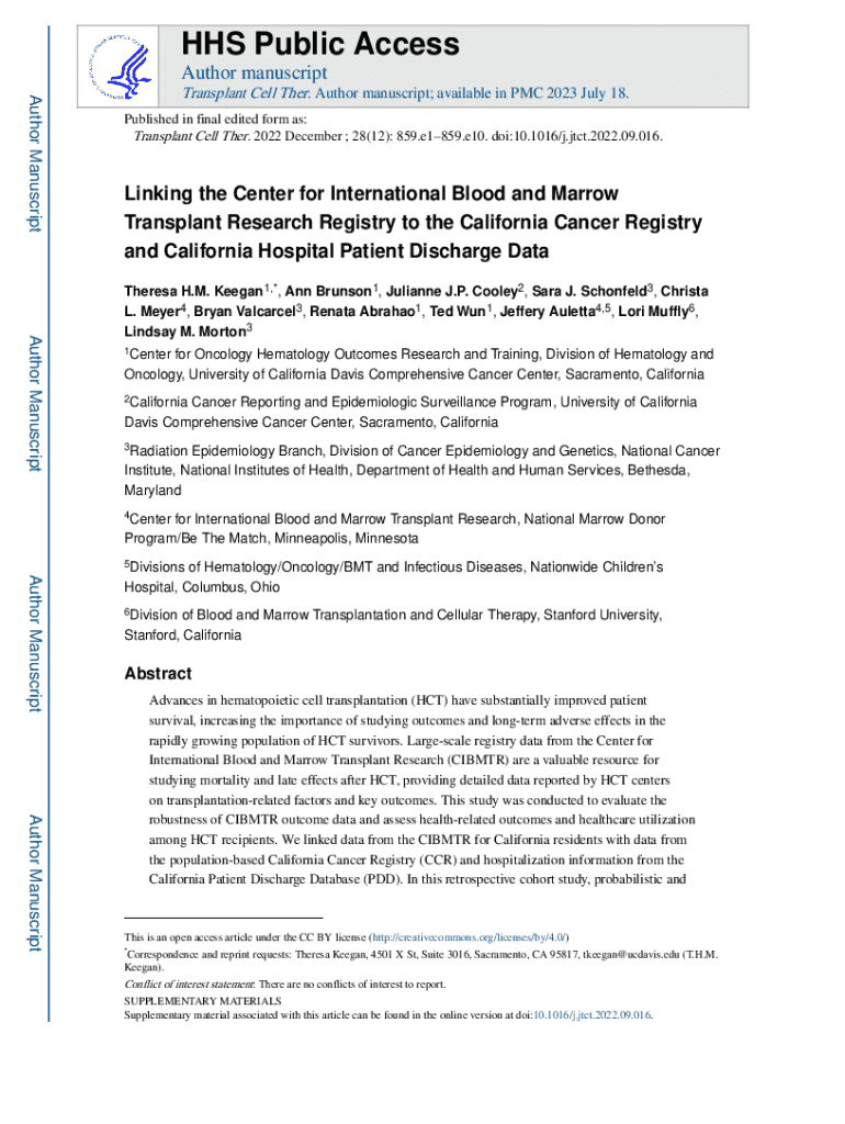 Center For International Blood And Marrow Transplant Research Fillable Online Linking the Center for International Blood and Marrow