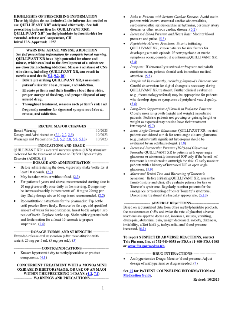 Fillable Online Quillivant XR Side effects, dosage, cost, uses, and