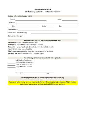 Fillable Online Potential New Hire Job Shadow Application Fax Email ...