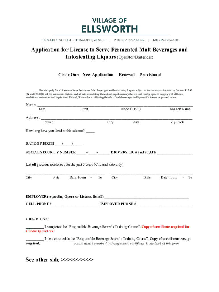 Fillable Online APPLICATION OF LICENSE TO SERVE FERMENTED MALT Fax