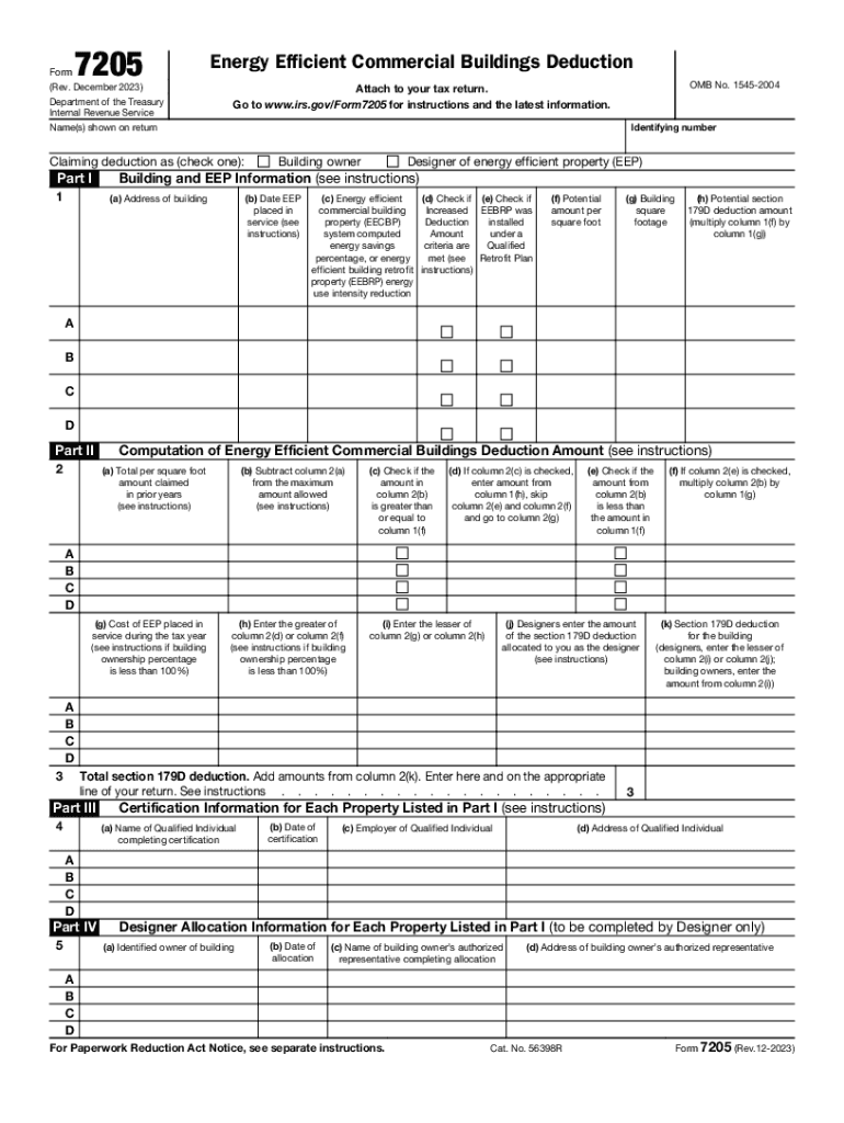 About Form 7205, Energy Efficient Commercial Buildings Preview on Page 1
