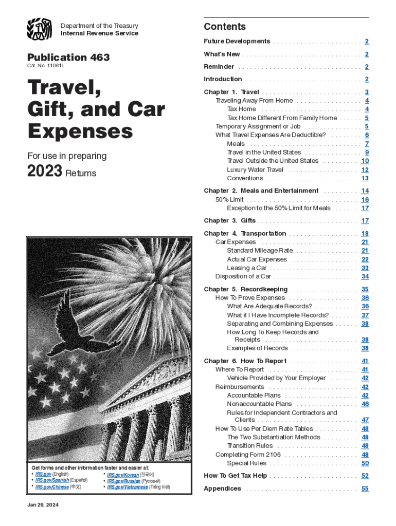 2023 Publication 463 Travel, Gift, and Car Expenses Preview on Page 1