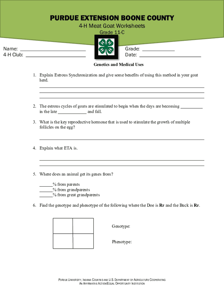 Fillable Online extension purdue 4-H Meat Goat Worksheets Fax Email ...