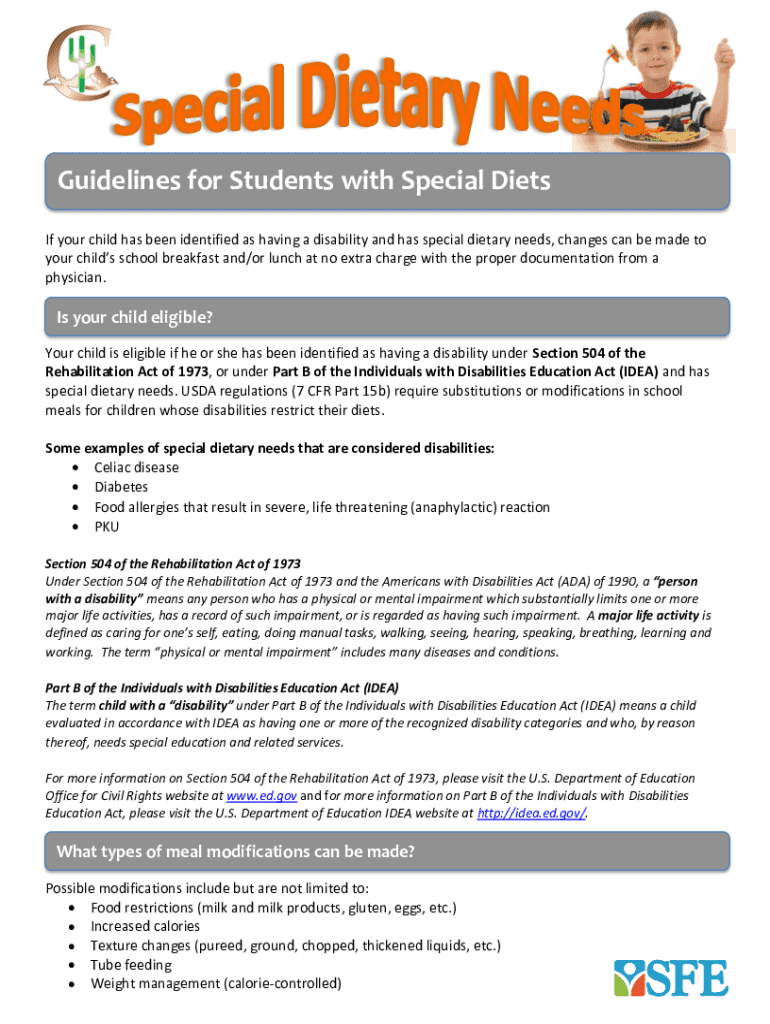 Fillable Online Guidelines for Students with Special Diets Fax Email