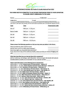 ATTENDANCE RECORD: Bar Harbor & Acadia National Park 2022