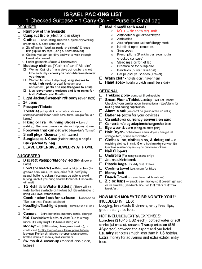 Fillable Online Israel Packing List: Gear Up for an Unforgettable ...