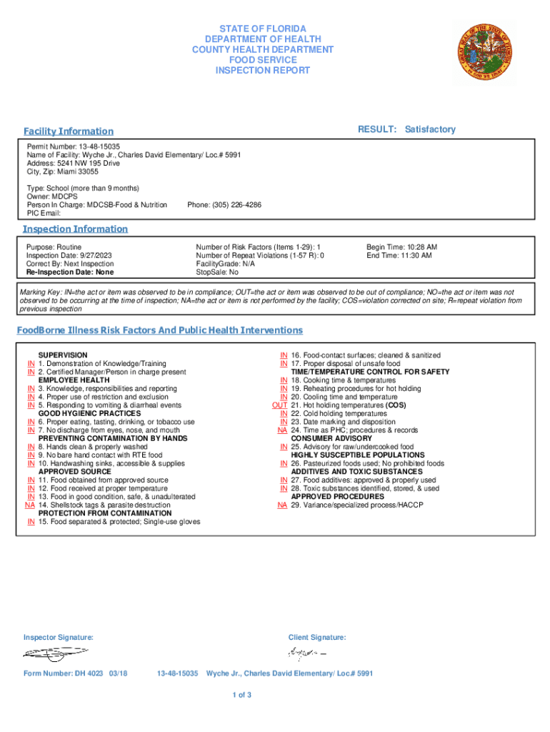 Fillable Online Charles David Wyche Junior Elementary School in Florida
